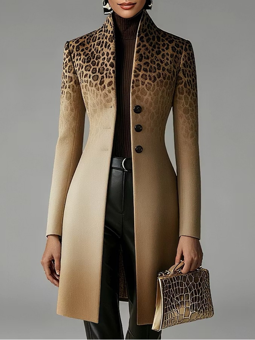 Revolve Attrime Leopard Ombre Long Wool Coat - Tan Brown